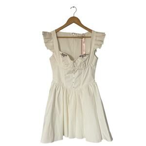 House of CB White Coquette Babydoll Milkmaid Cottage Flutter Sleeve Medium NWT